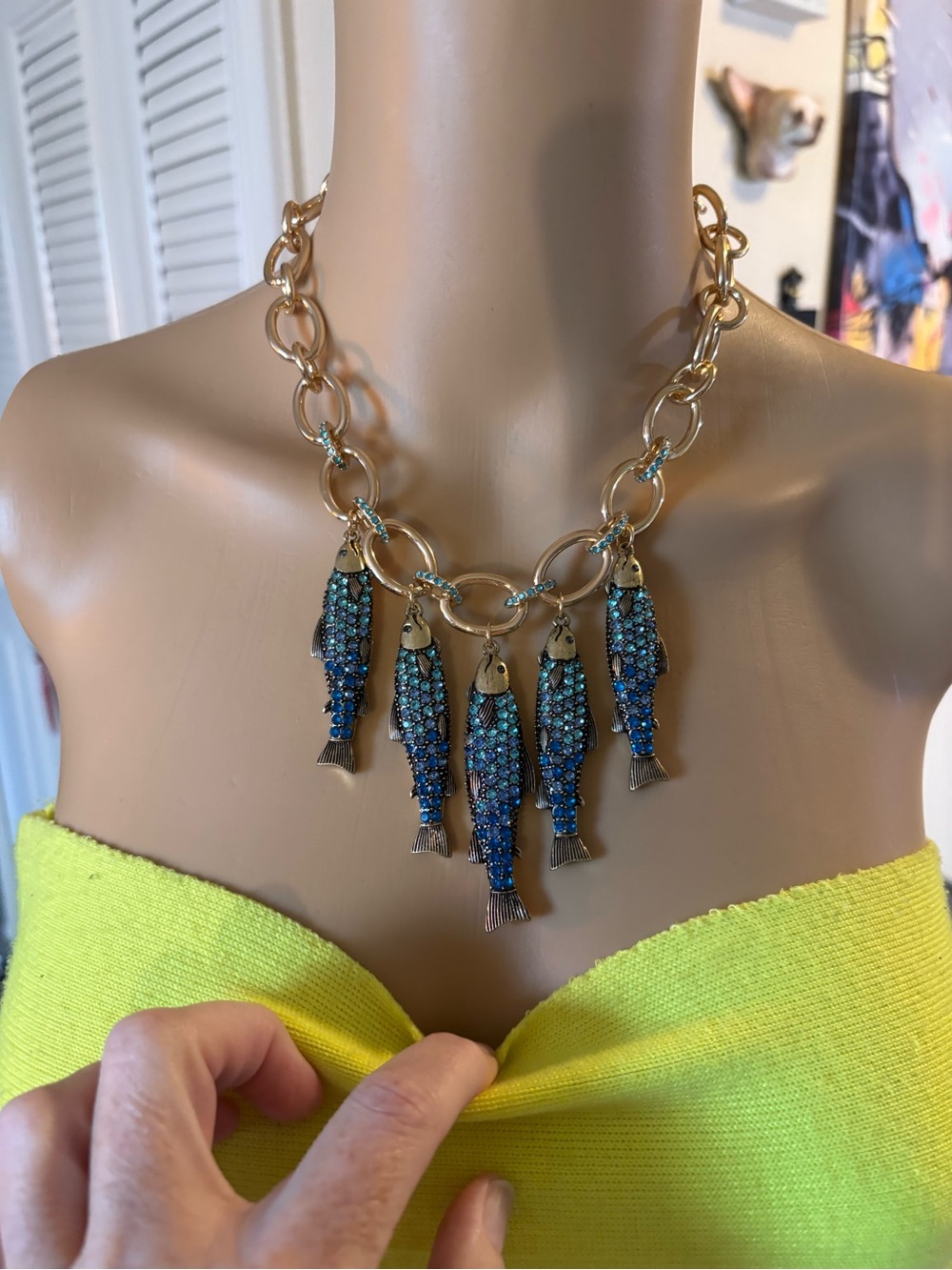 NWT Betsey Johnson Mermaid Jewels Crystal Sardine Fish Fringe Necklace - Picture 5 of 7